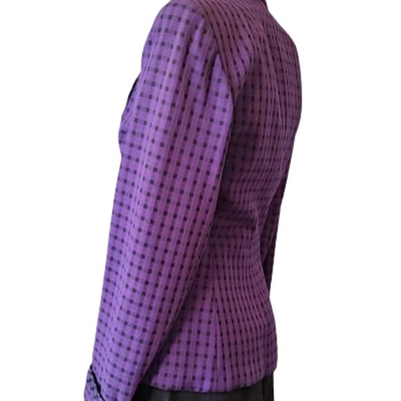 Vintage 1940s Purple & Black Checked Wool Fitted Suit Jacket Body Hugging Style - Picture 4 of 6